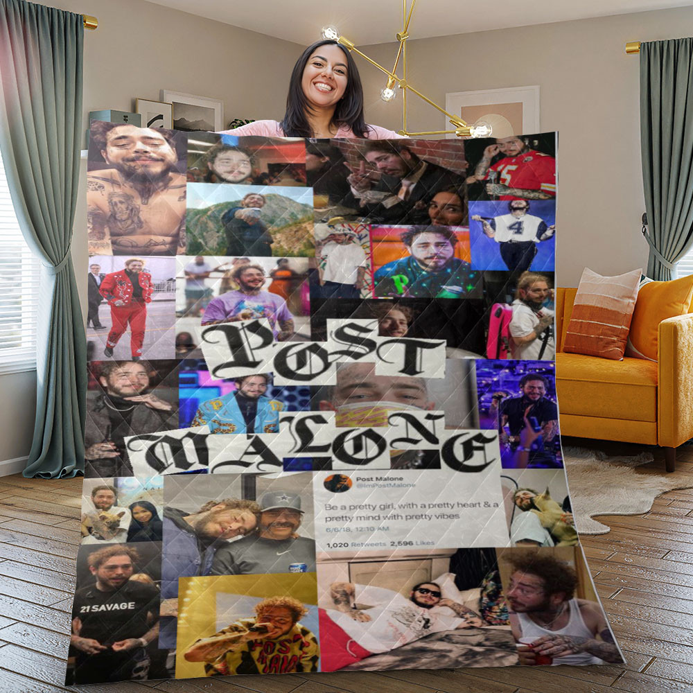 Post Malone Rapper Fan Gift – Post Malone Collage Blanket Custom Print Blanket – Flannel Blanket – OwlOhh