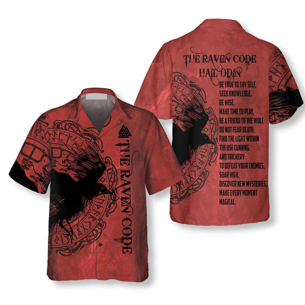 The Raven Code Hail Odin Hawaiian Shirt –  Cool Red Viking Shirt – For Men and Women- Kids – OwlOhh