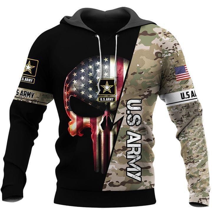 Us Army Us Flag America Skull Pullover And Zippered Hoodies Custom 3D Graphic Printed 3D Hoodie All Over Print Hoodie For Men For Women  - OwlOhh